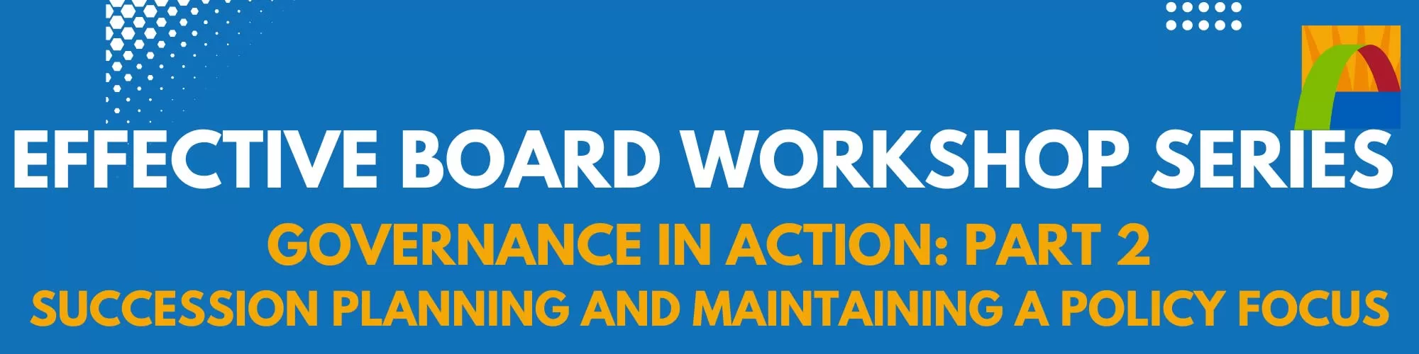 Banner for Effective Board Workshop Series, Governance in action part 2